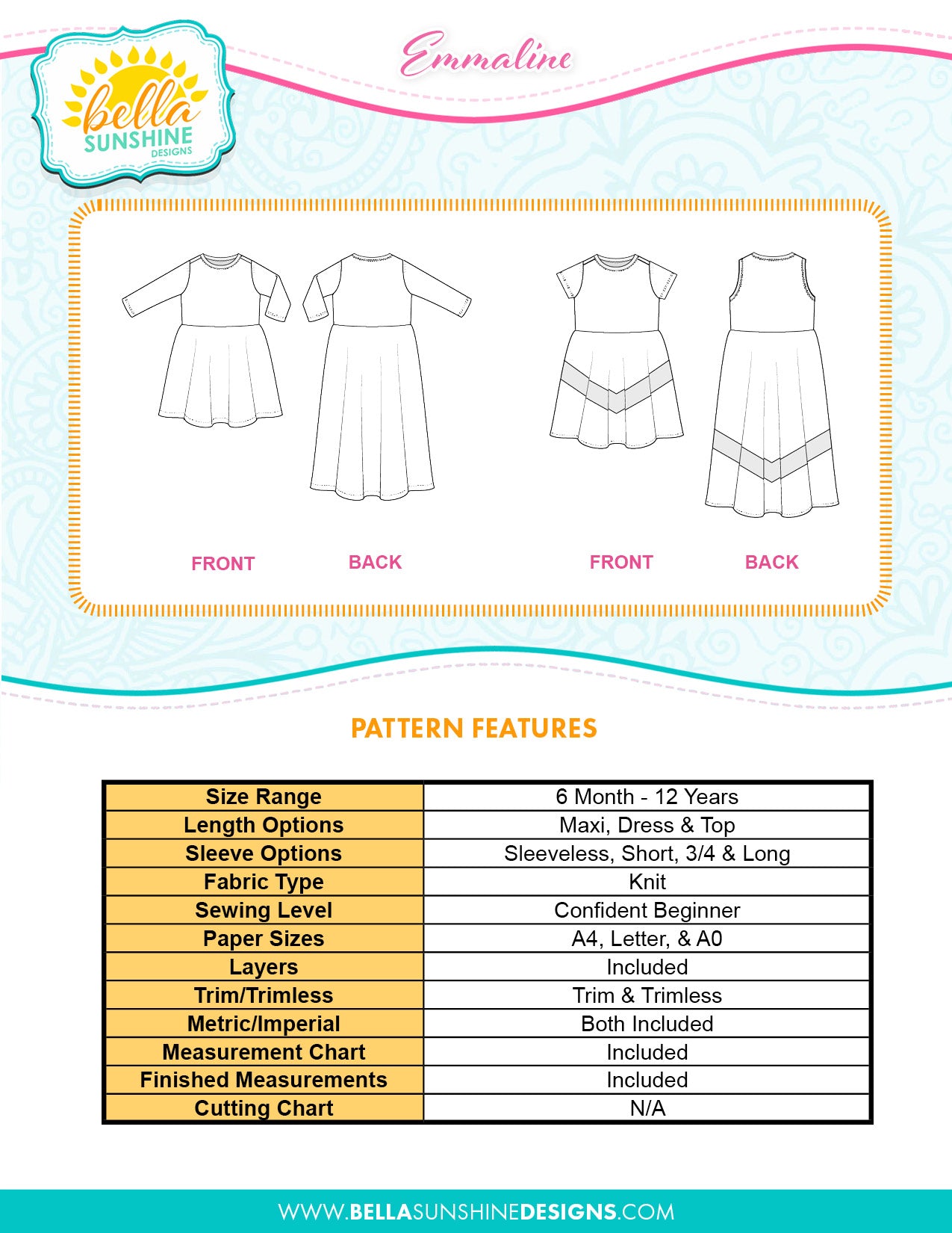 Diamond's Dazzling Dress Sizes 2T to 14 Kids PDF Pattern
